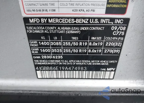 2009 Mercedes-Benz Ml 350 4Matic from USA, damaged, VIN 4JGBB86E19A474983